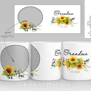 Grandma mug wrap PNG, Grandma est 2022, Photo mug png, mug with photo, Digital template for sublimation in Mugs, Mug sublimation designs