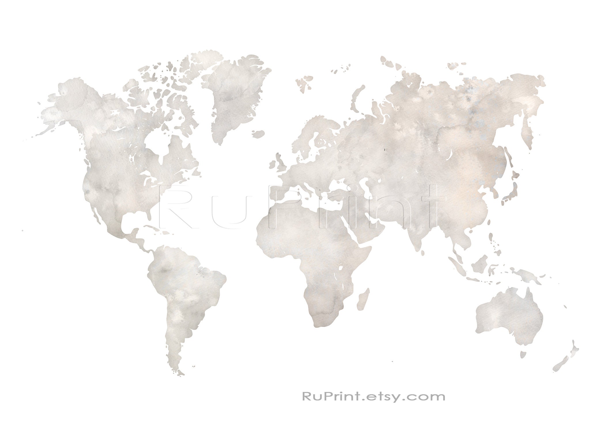 Neutral Beige World Map, Neutral Map, Printable Watercolor World Map ...
