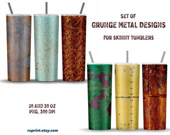 Envoltura de vaso de metal grunge PNG, diseño de sublimación de vaso delgado de 20 y 30 oz