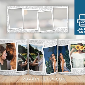 Mug template for 4 pictures, Photo mug wrap png, 11 Oz and 15 Oz Picture Mug Template, Personalized Wrap Mug Template