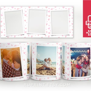 Picture mug template, Photo mug sublimation design, Pink heart mug png Digital template for sublimation