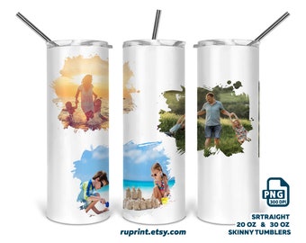 3 Photo tumbler wrap png, Photo collage tumbler template, 20 & 30 Oz skinny tumbler design sublimation