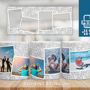 Mug template for 4 pictures, Photo mug wrap png, 11 Oz and 15 Oz Picture Mug Template, Personalized Wrap Mug Template