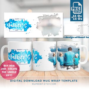 Envoltura de taza para el Día del Padre (PNG), plantilla para taza de 11 oz y 15 oz, diseño de sublimación de taza con foto personalizada, regalo con foto personalizado para papá