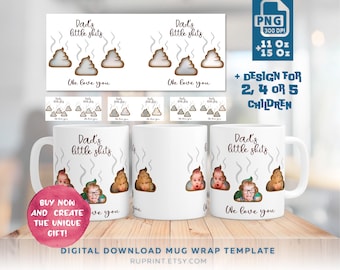 Envoltura de taza "Mierda de papá" PNG, diseño de taza con foto divertida, regalo fotográfico para el Día del Padre con 2 a 5 fotos
