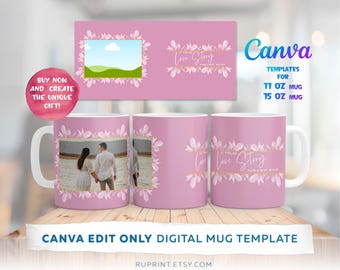 Una historia de amor sin fin - Plantilla de taza con foto editable de Canva, diseño de taza con foto por sublimación