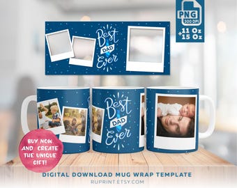 Taza para el mejor papá, taza del Día del Padre con foto PNG, taza con foto PNG, regalo para papá, plantilla digital para sublimación, taza para papá