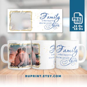 Family photo mug wrap PNG, Gift for new family, Family photo collage template, Digital template for sublimation in Mugs 11 and 15 oz