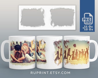 2 photo frame mug, Picture mug template, Photo mug sublimation design png, picture mug for mom, Digital template for sublimation in Mugs