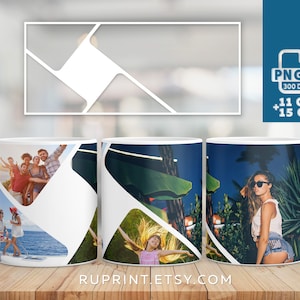 Mug template for 4 pictures, Photo mug wrap png, 11 Oz and 15 Oz Picture Mug Template, Personalized Wrap Mug Template
