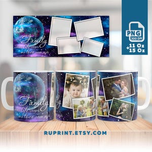 Family mug wrap PNG, Photo collage wrap, Family sublimation design, Custom photo coffee cup wrap