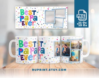 Meilleure tasse Papa Ever personnalisée, emballage de tasse photo PNG, tasse avec photo, modèle numérique pour sublimation, conceptions de tasse de sublimation