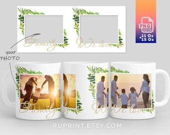 Family mug template, Family photo collage mug wrap png, Digital template for sublimation in Mugs, Mug Design Template