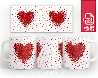 Heart mug wrap, Valentine mug png, Picture mug template sublimation design png, Valentines Day Gift
