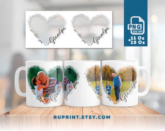 Abuelo, te queremos: envoltorio de taza con foto personalizado, regalo para abuelo, taza personalizada, plantilla de diseño de taza de sublimación