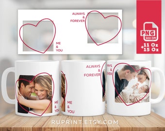 Photo mug wrap, Picture mug template, Photo mug sublimation design, Valentines mug png Digital template for sublimation