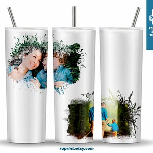 Photo Tumbler Wrap Png, Floral Photo Frame Tumbler Template, 20 & 30 Oz Skinny Tumbler Design Sublimation