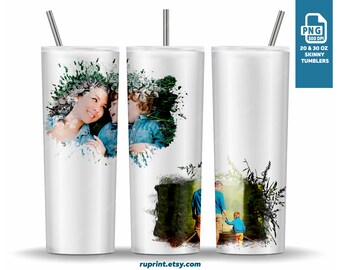 Photo Tumbler Wrap Png, Floral Photo Frame Tumbler Template, 20 & 30 Oz Skinny Tumbler Design Sublimation