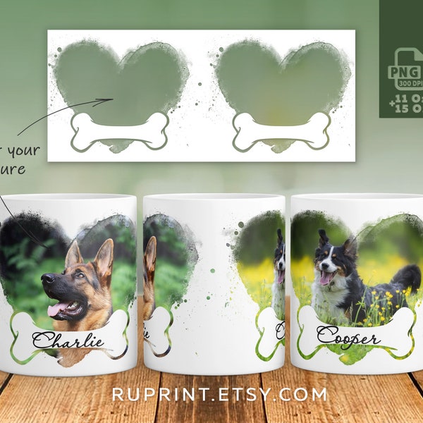 Dog picture mug, Dog mug wrap png, Dog mom or dad mug design, Custom pet lover mug template, Dog photo mug png, Sublimation dog mug designs