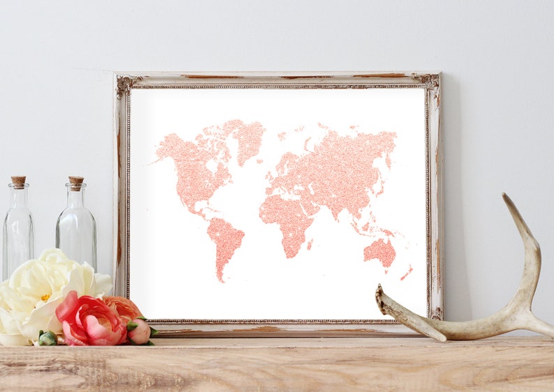 World Map Wall Art Printable Baby Girl Nursery Map Art Etsy