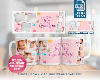 Grandma Mug Design, Personalized Photo Collage Mug Wrap PNG, Sublimation Design PNG