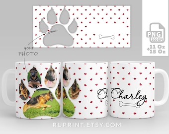 Dog mug personalized sublimation designs download, Photo mug template, Dog lover cup, Customizable mug with 2 picture