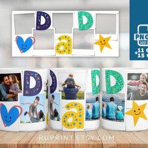 Dad mug, Fathers Day mug with photo png, Photo mug png, Digital template for sublimation mug for dad, Father&#39;s Day gift from son
