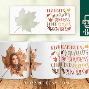 Fall mug wrap, Photo mug sublimation template, Wrap designs for 11 & 15 oz ceramic mug cup, Coffee Winter Fall Autumn