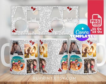 Photo Mug Wrap, Valentine Mug PNG, 11 and 15 oz digital mug template, Photo mug sublimation design PNG, Valentine's Day Gift