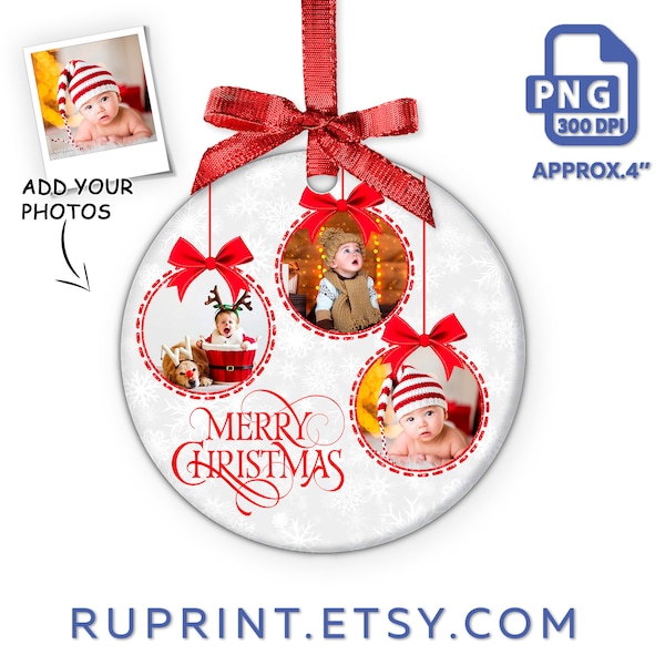 Christmas Ornament Photo Png, Christmas ornament png 2023 clipart,  3 photo frame ornament template, Round Ornaments Png Template