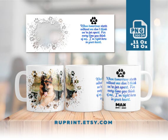 Dog memory mug, Dog mug wrap PNG, Dog mom or dad mug design, Pawprint frame template, Pet lover mug PNG, Sublimation dog mug designs