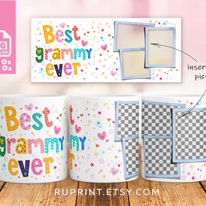 Best Grammy ever mug personalized, 3 Photo mug png, Mug with picture, Digital template for sublimation in Mugs, Mug sublimation designs