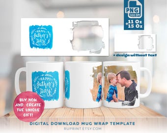 Envoltura de taza para el Día del Padre (PNG), plantilla para taza de 11 oz y 15 oz, diseño de sublimación de taza con foto personalizada, regalo con foto personalizado para papá