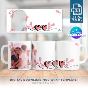 Fotobecher wickeln, Valentinstag Becher Vorlage, Fotobecher Sublimationsdesign, Valentinstag Becher PNG Digitale Vorlage für Sublimation