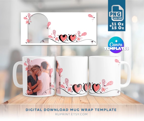 Photo mug wrap, Valentine mug template, Photo mug sublimation design, Valentines mug PNG Digital template for sublimation