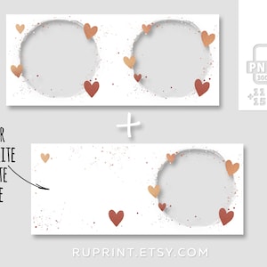 K&ouml;nnte beinhalten: Drei druckbare Designs mit wei&szlig;em Hintergrund, einem Kreis und verstreuten goldenen und roten Herzen. Der Text "YOUR FAVORITE QUOTE HERE" ist in einem der Designs enthalten.