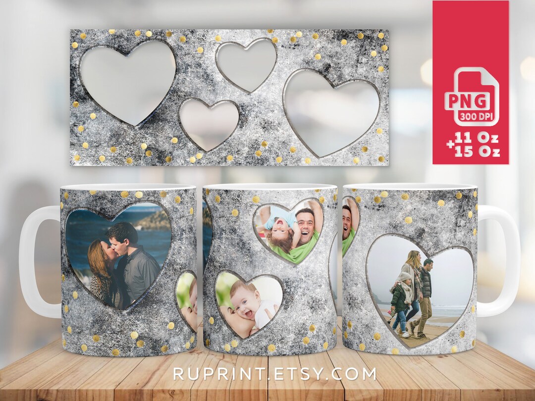 Heart Mug Wrap Png, 11 and 15 Oz Photo Mug Sublimation Design Png ...