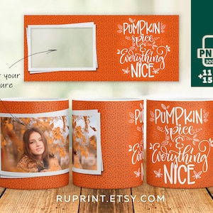 Autumn mug wrap PNG, Photo mug sublimation template for 11 & 15 oz ceramic mug cup