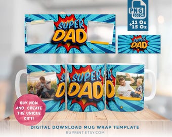Súper papá: diseño de taza con foto personalizada, envoltura de taza con foto personalizada PNG