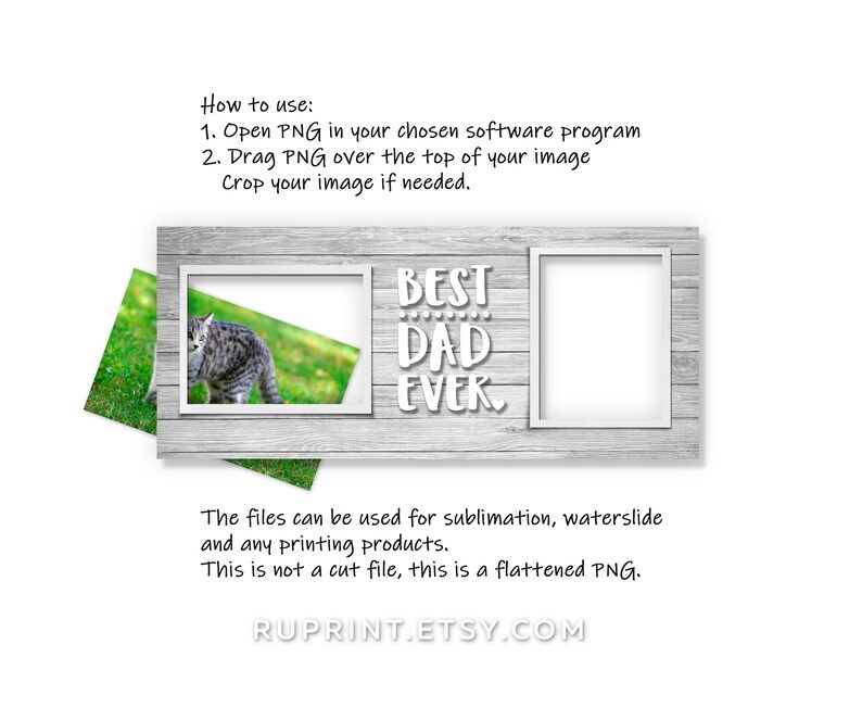 Best Dad Ever Mug PNG, Father Day Mug for 2 Pictures, Digital Template
