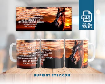 Horse mug wrap, 11 oz and 15 oz Mug template PNG for sublimation, Gift for horse-lovers