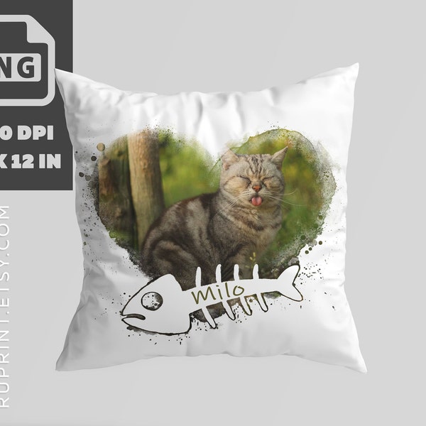 Cat Pillow Design For Sublimation - Add Your Own Photo & Name, Pet Pillow With Photo