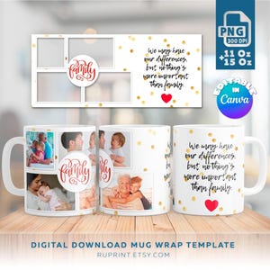 Family mug wrap, Family photo collage design PNG, Digital template for sublimation, Mug Design Template