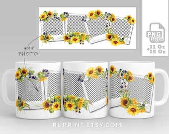 Digital template for sublimation in Mugs, sunflower png for sublimation, Sublimation Mug, Mug Design Template