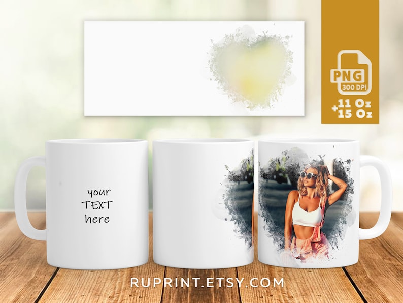 May include: White ceramic mug with a watercolor design of a woman in a white tank top and denim overalls. The mug has the text "your text here" on the front.