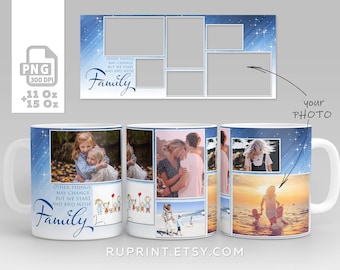 Taza collage de fotos familiares, marco de fotos familiares Plantilla digital para sublimación en Tazas, Plantilla de diseño de tazas