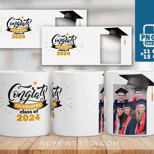 Graduation mug sublimation design, Class of 2023/2024, Graduation mug template, 11 Oz and 15 Oz photo mug template for sublimation