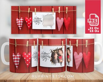 Happy Valentines Day - Photo mug wrap png, mug with photo, Digital template for sublimation in Mugs, Mug sublimation designs