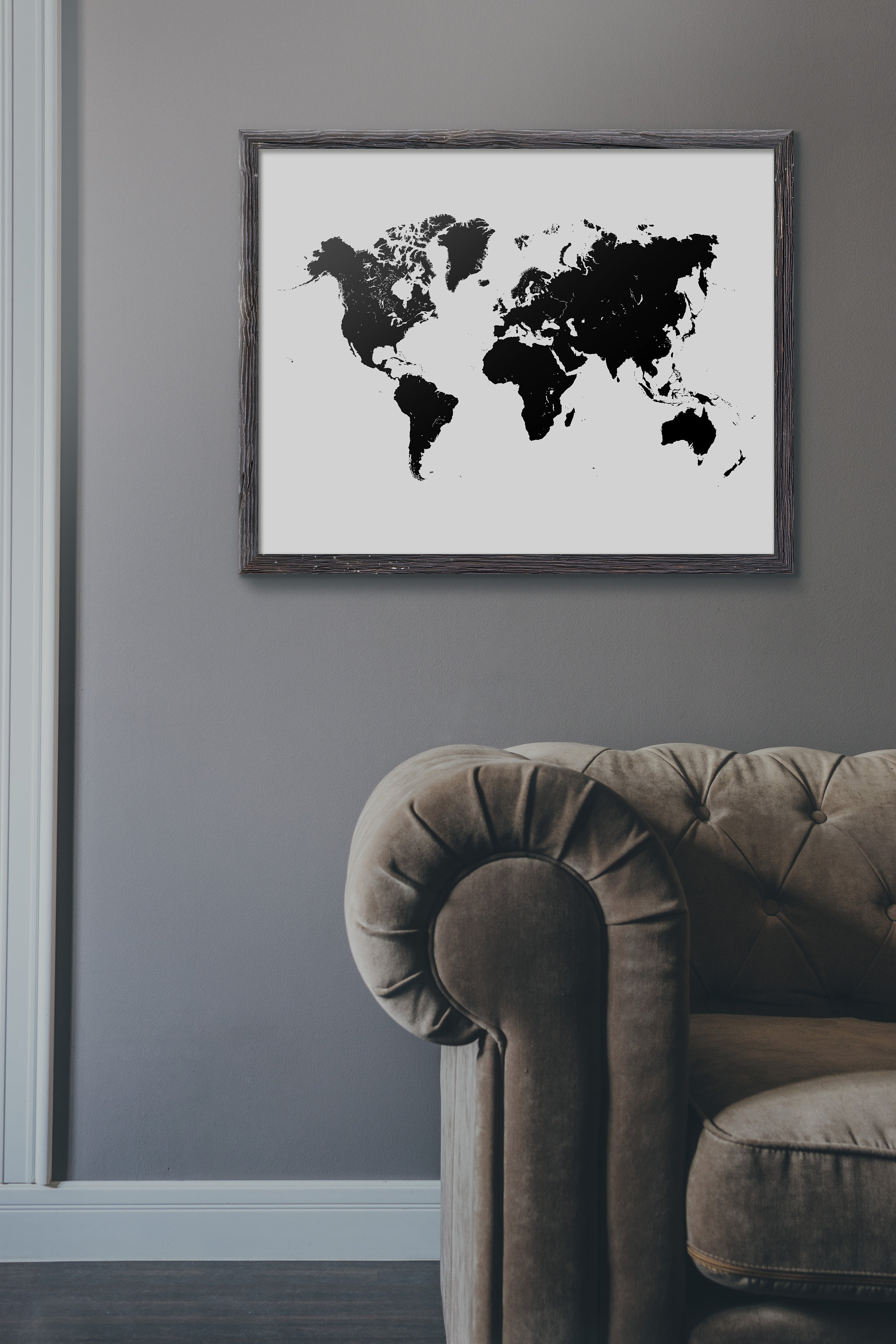Black World Map Printable Large Sizes Wall Art Print For | Etsy
