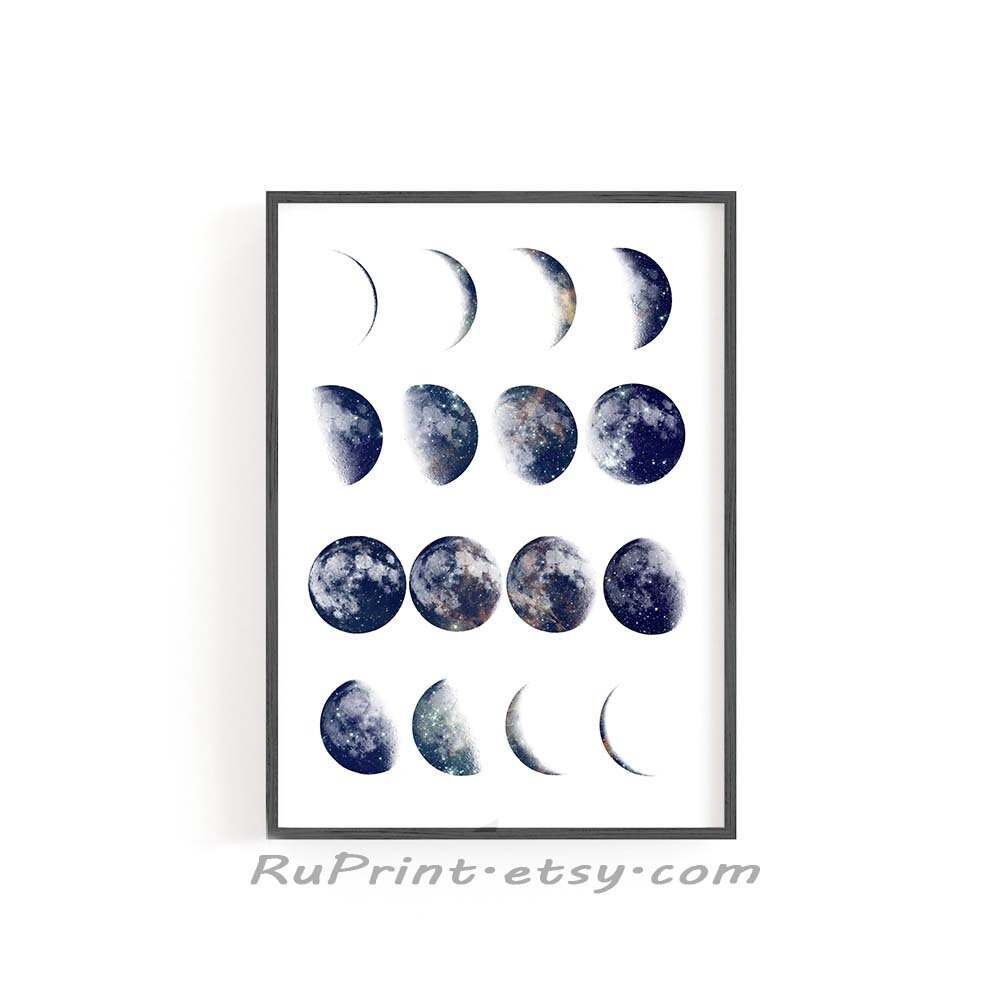 Minimal Wall Art Space Wall Art Moon Poster Watercolor Moon Print Moon Phases Poster Printable Wall Art Planet Moon Phases Wall Art Prints Digital Prints Aloli Ru